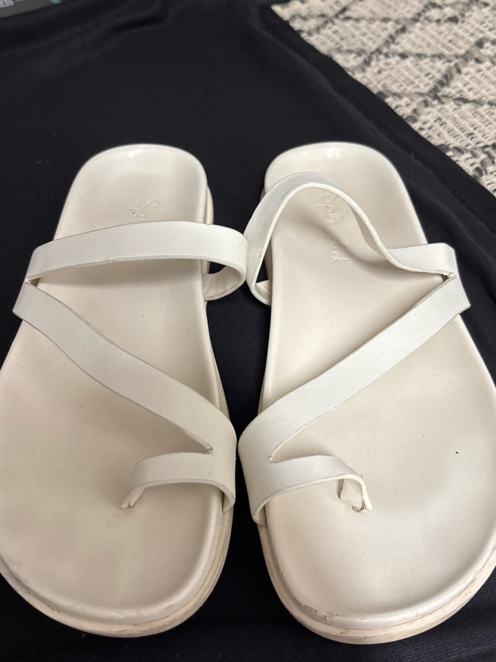 Splendid Ivory Asymmetrical Strap Slide Sandals